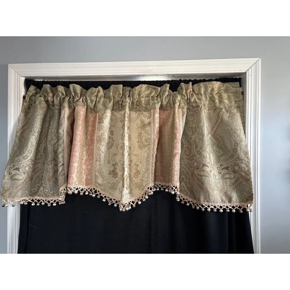 Vintage Floral Valance Curtain Tassel Trim 80